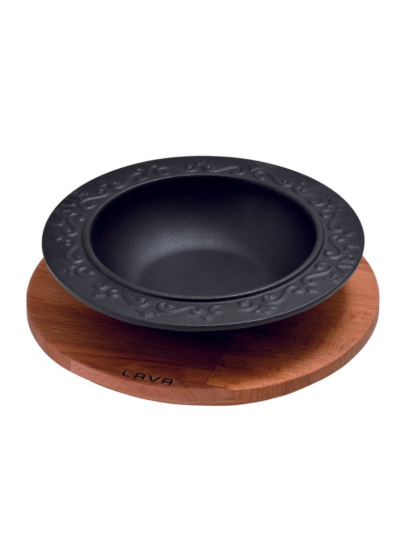 Lava Cast Iron Round Soup Bowl with Wooden Base. DIAMETER(Ø)19CM. 