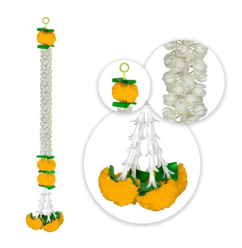 iHandikart iHandikart Jasmine Artificial Garland with Marigold Flowers Diwali Decoration for Home Decor White Garland for Decoration Color Yellow Pack of 20 3330120  - Image 4