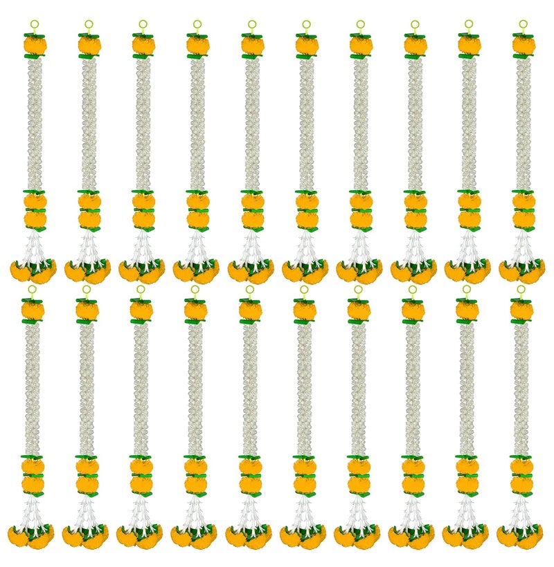 iHandikart iHandikart Jasmine Artificial Garland with Marigold Flowers Diwali Decoration for Home Decor White Garland for Decoration Color Yellow Pack of 20 3330120  - Image 1