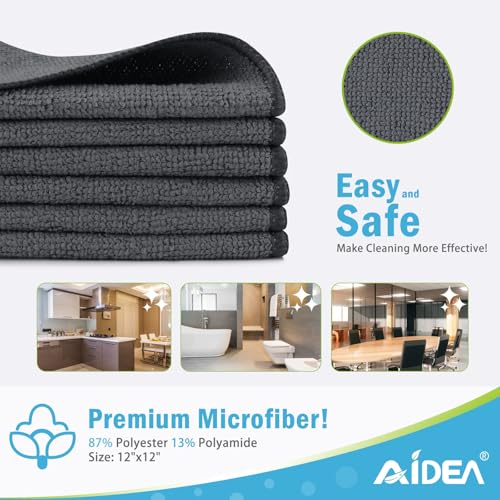 AIDEA Microfiber Cleaning Cloth50PK Soft Microfiber Towels for Cars Absorbent Cleaning Rags LintFree StreakFree Wash Cloths for House Kitchen Window12inx12in Grey - Image 3