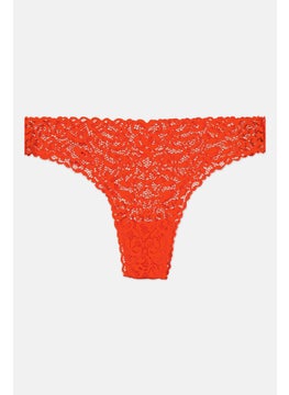 UNDIZ Women Lace Trim Slip On Tanga, Orange  - Image 1