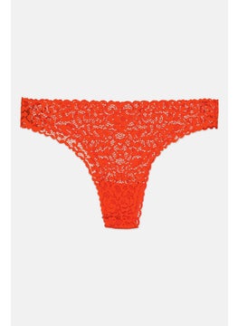 UNDIZ Women Lace Trim Slip On Tanga, Orange  - Image 2