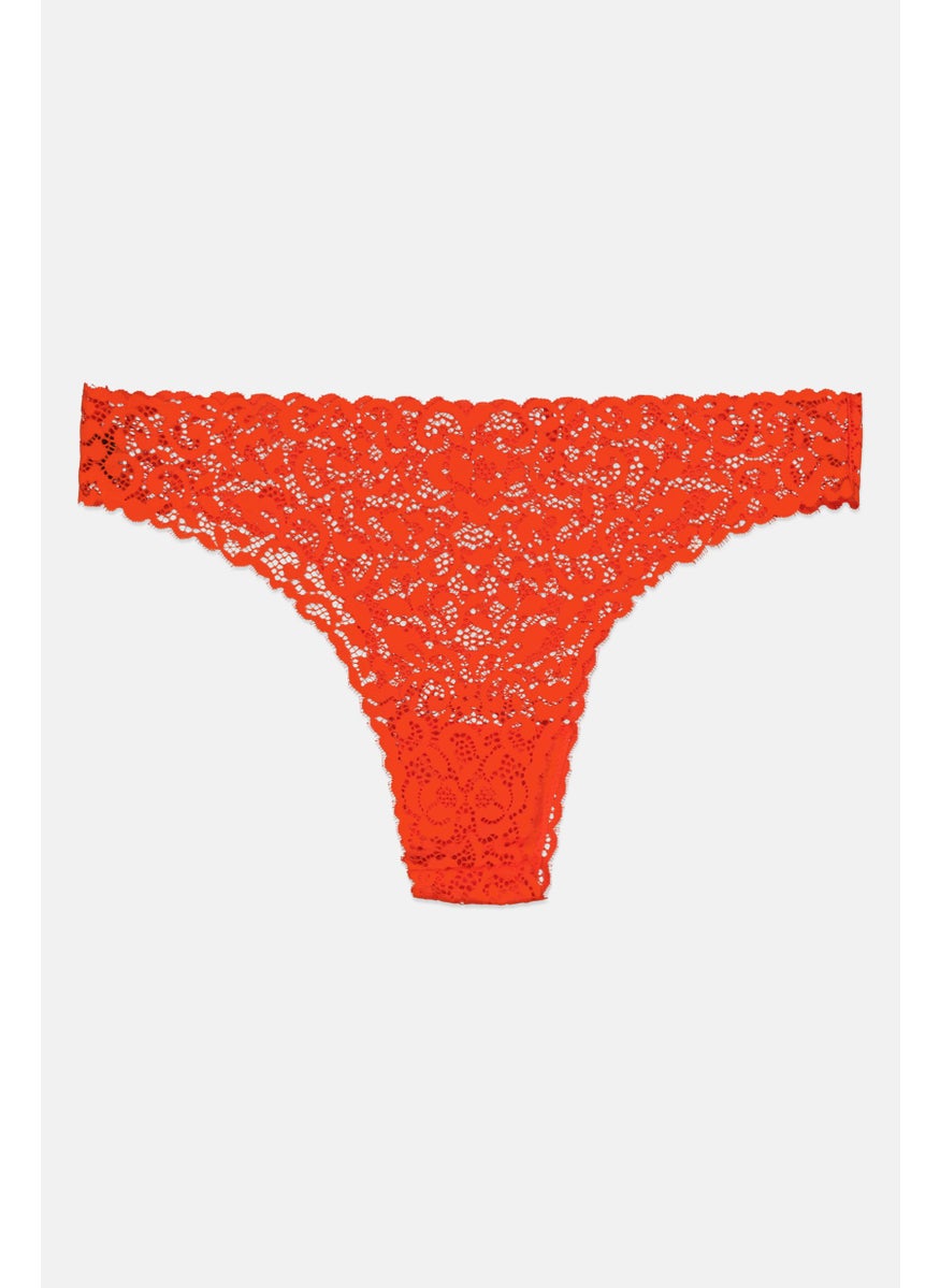 UNDIZ Women Lace Trim Slip On Tanga, Orange  - Image 2