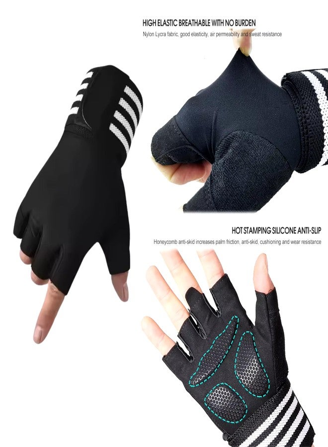 HHADEK Gym Gloves for Men and Women, Weightlifting Gloves with Padded Palm, Fingerless Design for Maximum Grip, Bodybuilding & Fitness Training, Wrist Support Straps for Injury Prevention (White, L) - Image 5