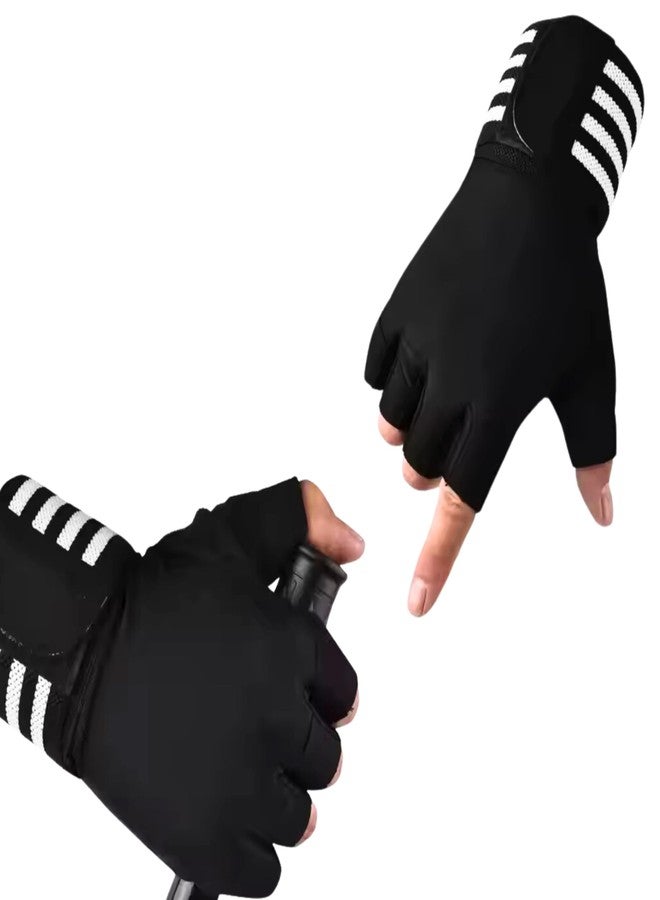 HHADEK Gym Gloves for Men and Women, Weightlifting Gloves with Padded Palm, Fingerless Design for Maximum Grip, Bodybuilding & Fitness Training, Wrist Support Straps for Injury Prevention (White, L) - Image 1