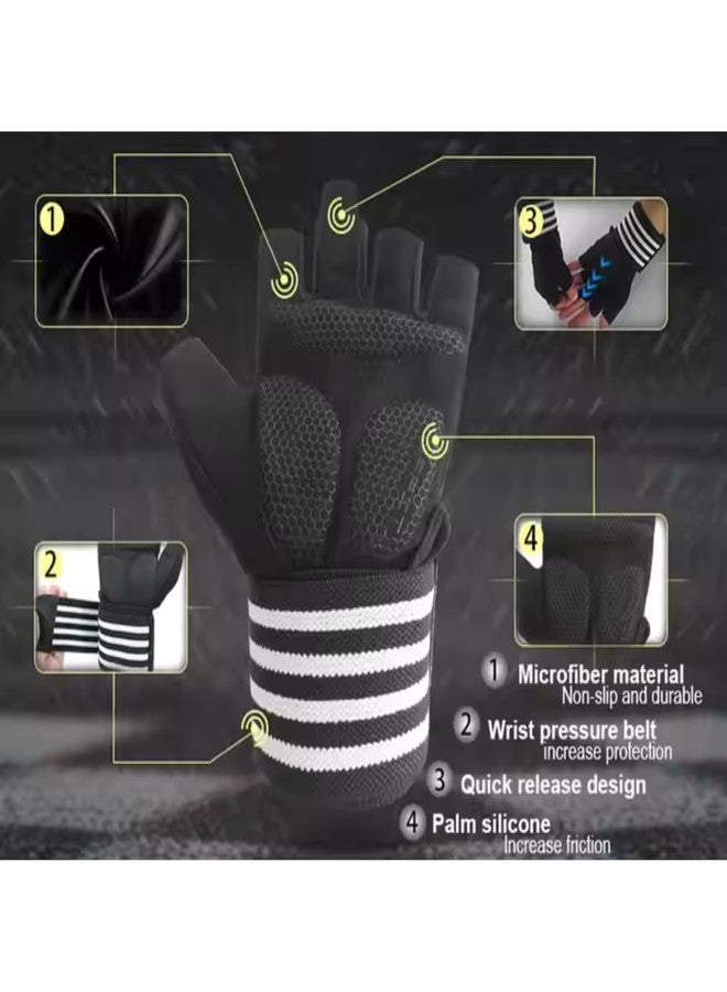 HHADEK Gym Gloves for Men and Women, Weightlifting Gloves with Padded Palm, Fingerless Design for Maximum Grip, Bodybuilding & Fitness Training, Wrist Support Straps for Injury Prevention (White, L) - Image 4
