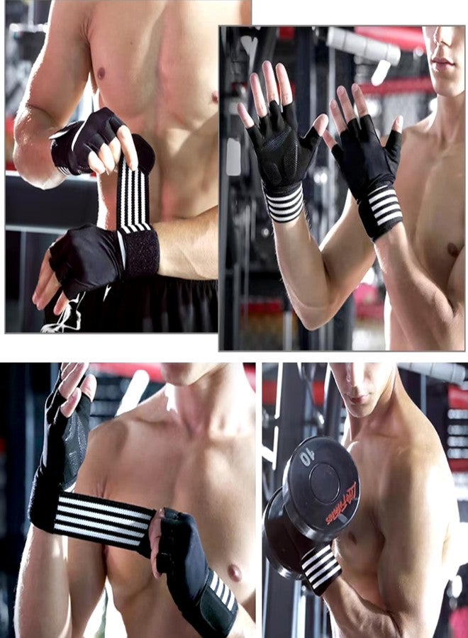 HHADEK Gym Gloves for Men and Women, Weightlifting Gloves with Padded Palm, Fingerless Design for Maximum Grip, Bodybuilding & Fitness Training, Wrist Support Straps for Injury Prevention (White, L) - Image 2