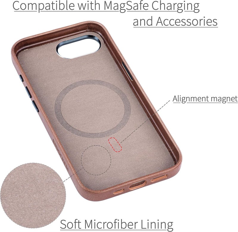 Dockem Genuine Leather Case for iPhone 16e Compatible with MagSafe - Smooth Topgrain Leather (MSGL, Brown) - Image 3