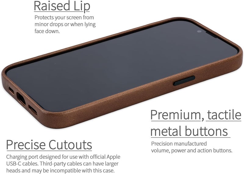 Dockem Genuine Leather Case for iPhone 16e Compatible with MagSafe - Smooth Topgrain Leather (MSGL, Brown) - Image 2