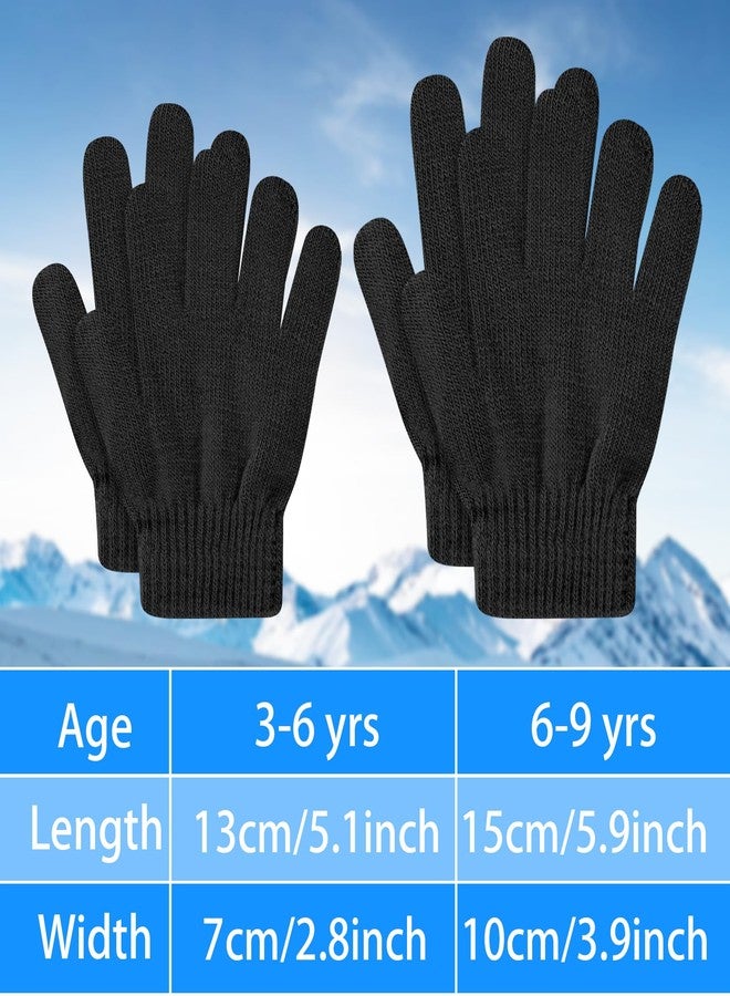 suoundey 24 Pairs Kids Full Fingers Knit Gloves Winter Warm Stretch Gloves Solid Magic Glove for Little Boys Girls (Black, 3-6T) - Image 2