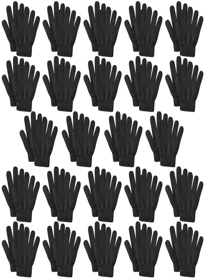 suoundey 24 Pairs Kids Full Fingers Knit Gloves Winter Warm Stretch Gloves Solid Magic Glove for Little Boys Girls (Black, 3-6T) - Image 1