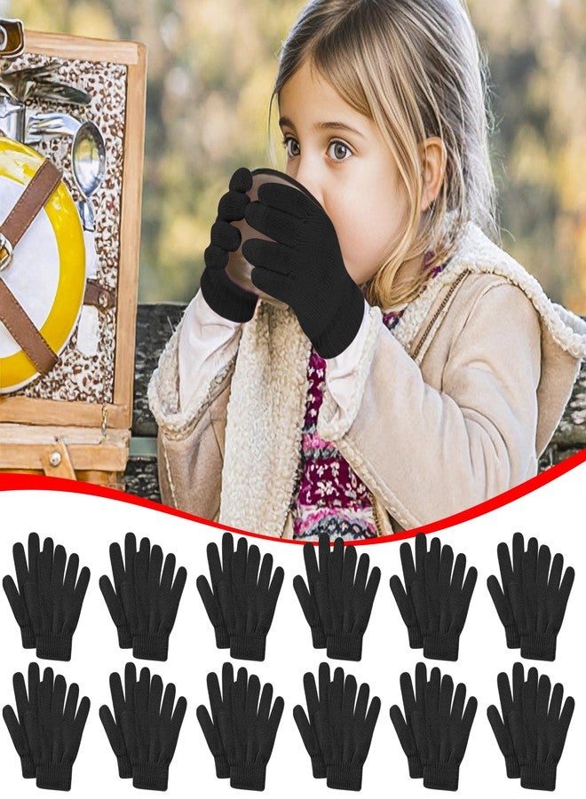 suoundey 24 Pairs Kids Full Fingers Knit Gloves Winter Warm Stretch Gloves Solid Magic Glove for Little Boys Girls (Black, 3-6T) - Image 5
