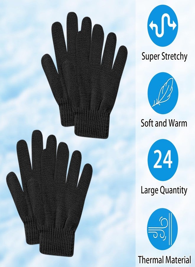 suoundey 24 Pairs Kids Full Fingers Knit Gloves Winter Warm Stretch Gloves Solid Magic Glove for Little Boys Girls (Black, 3-6T) - Image 3