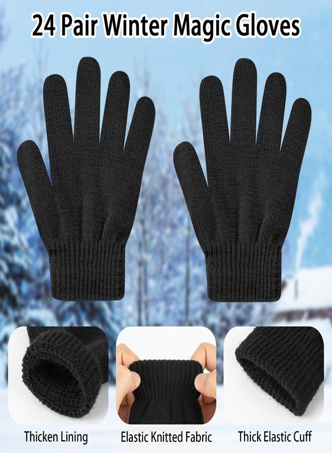 suoundey 24 Pairs Kids Full Fingers Knit Gloves Winter Warm Stretch Gloves Solid Magic Glove for Little Boys Girls (Black, 3-6T) - Image 4