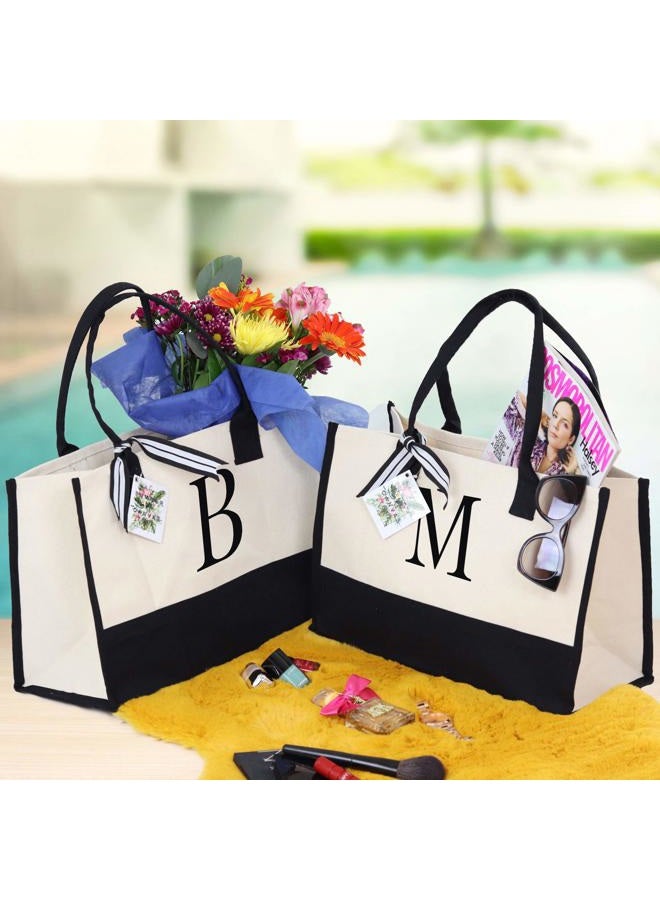 VANESSA ROSELLA Premium Quality Personalized Gift Monogram Initial 100% Cotton Two Tone Chic Tote Bag with Customize Option - Black, K, L - Image 3