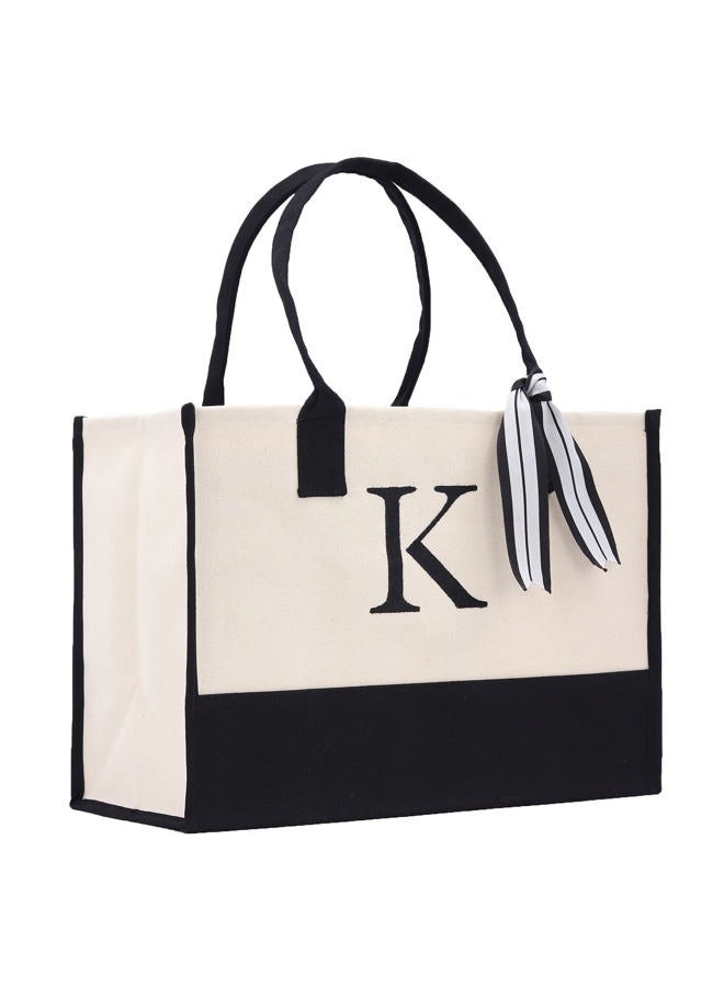 VANESSA ROSELLA Premium Quality Personalized Gift Monogram Initial 100% Cotton Two Tone Chic Tote Bag with Customize Option - Black, K, L - Image 1