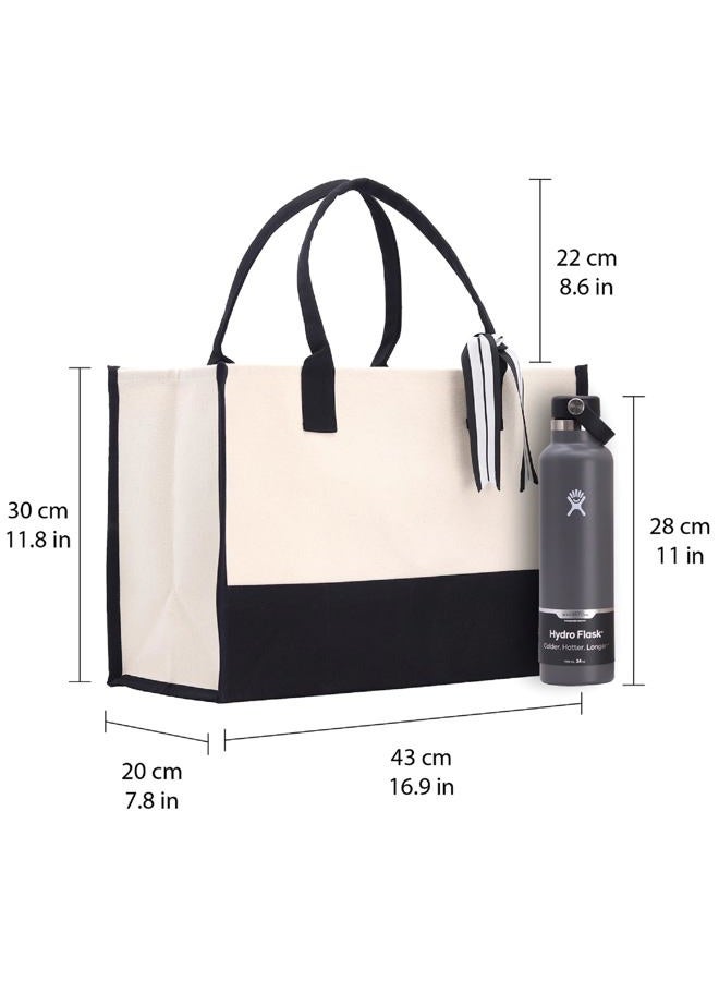 VANESSA ROSELLA Premium Quality Personalized Gift Monogram Initial 100% Cotton Two Tone Chic Tote Bag with Customize Option - Black, K, L - Image 4