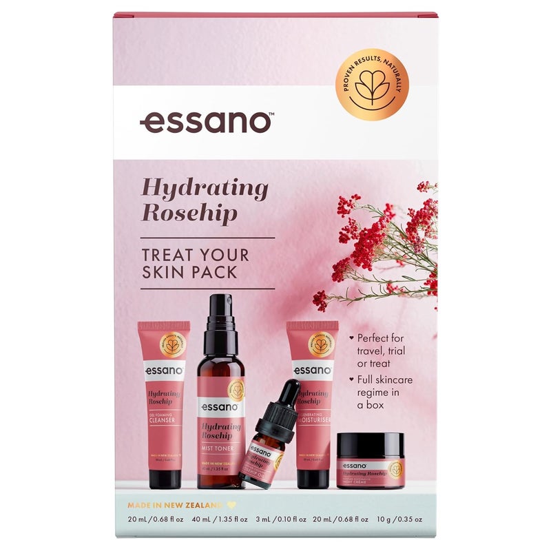 Essano Rosehip Oil Skin Care Set Treat Your Skin Travel Size Pack Includes Face Cleanser Mist Toner Rosehip Oil Face Moisturizer  Night Cream with Rosehip Oil Jojoba Oil Aloe Vera  Shea Butter