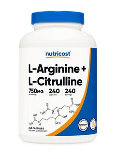 Nutricost L-Arginine + L-Citrulline 750mg Per Serving, 240 Capsules,240 Servings Dietary Supplement  - Image 1