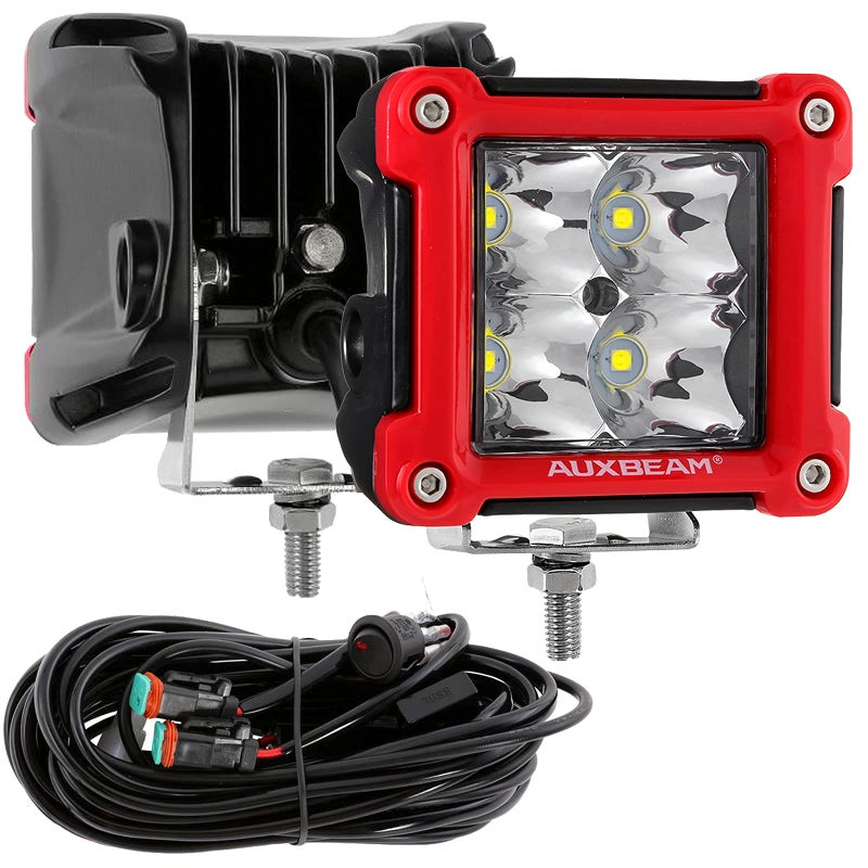 Auxbeam FA Series Red Housing LED Pods 3 Inch 40W Spot Beam Light Bar Ditch OffRoad Cube Lights Bumper APillar Hood Mount with DT Wiring Harness Pair
