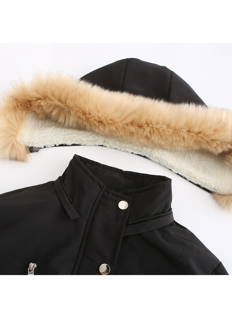 Generic - 2024 Womens Thickened Sherpa Cotton Coat with Removable Hood Wine Red - Image 1