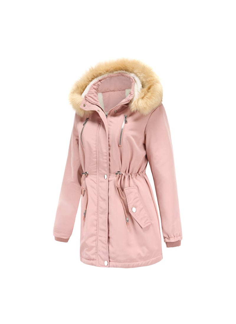 Generic - 2024 Womens Thickened Sherpa Cotton Coat with Removable Hood Wine Red - Image 1