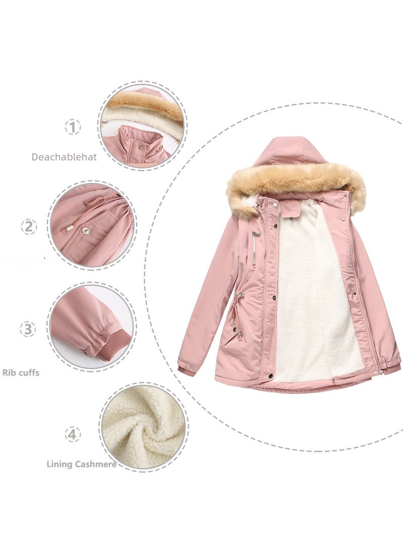 Generic - 2024 Womens Thickened Sherpa Cotton Coat with Removable Hood Wine Red - Image 1