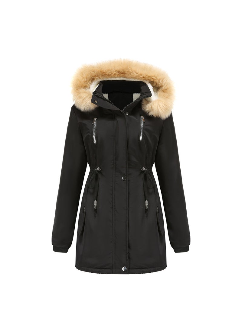 Generic - 2024 Womens Thickened Sherpa Cotton Coat with Removable Hood Wine Red - Image 1