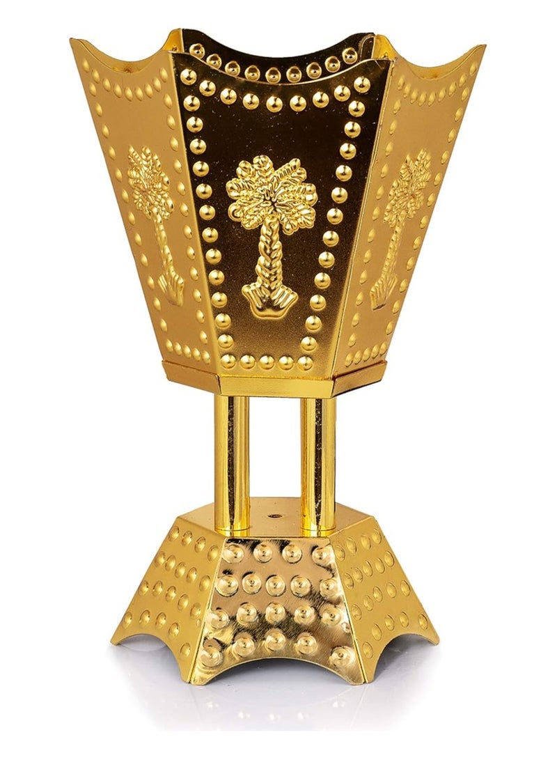 Deep Incense Burner for Oud and Bakhoor by Attar – Hexagonal Metal Design (Gold) - Image 1
