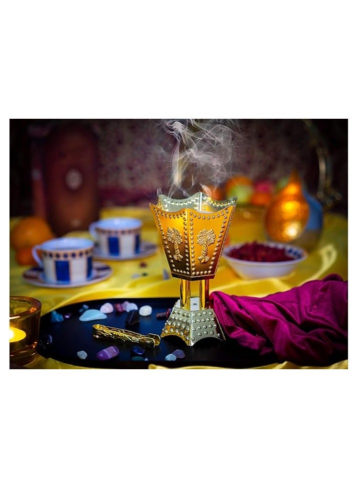 Deep Incense Burner for Oud and Bakhoor by Attar – Hexagonal Metal Design (Gold) - Image 2