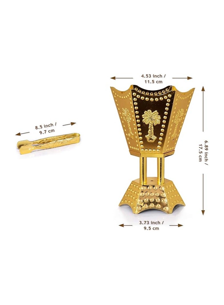 Deep Incense Burner for Oud and Bakhoor by Attar – Hexagonal Metal Design (Gold) - Image 3