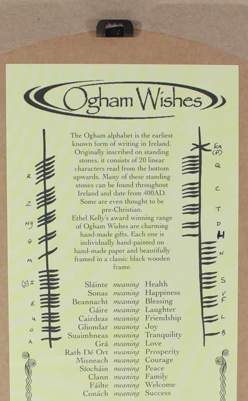 Biddy Murphy Genuine Irish Ogham Wall Art Decor & Gift, Anam Cara, Soulmate, Hand Scripted Celtic Writing Painted onto Feathered Bespoke Paper, Hanging Black Matted Frame with Glass, 6x11, Handmade Gift, - Image 2
