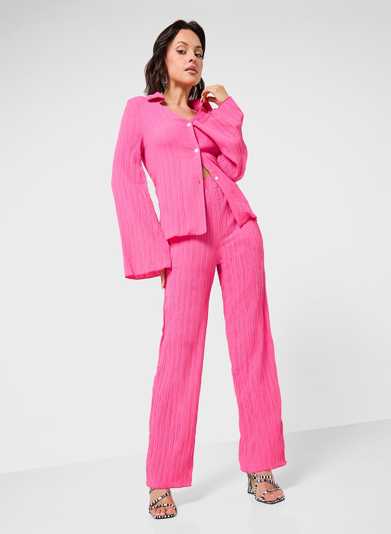 Ginger Plisse Button Down Shirt & Pant Set - Image 1