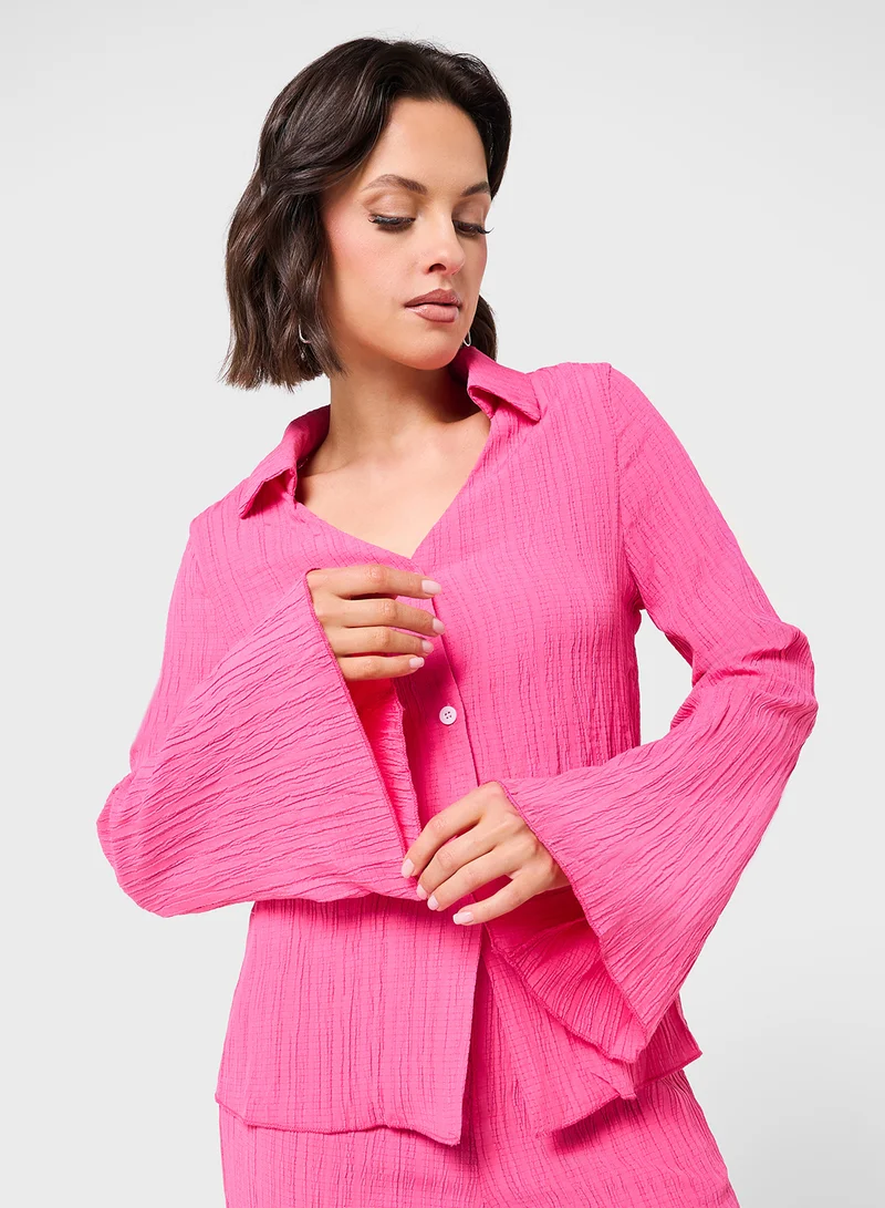 Ginger Plisse Button Down Shirt & Pant Set