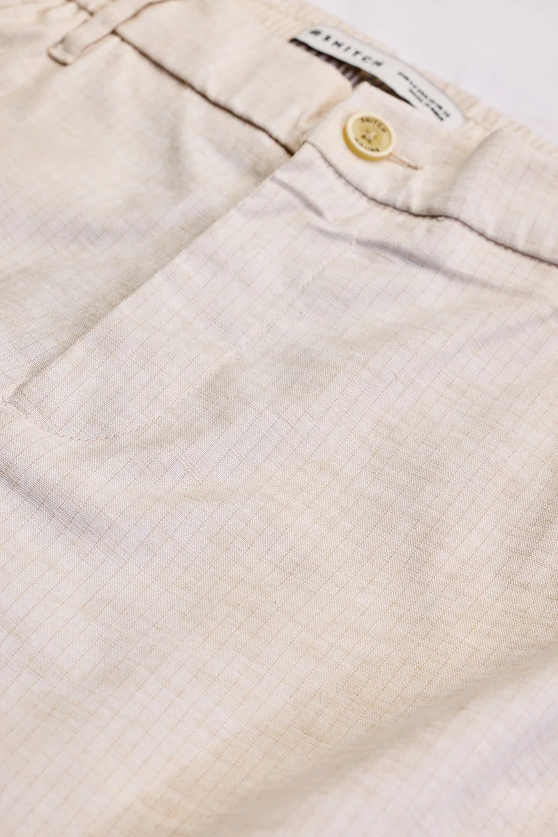 سنيتش Light Beige Textured Slim Fit Formal Trousers