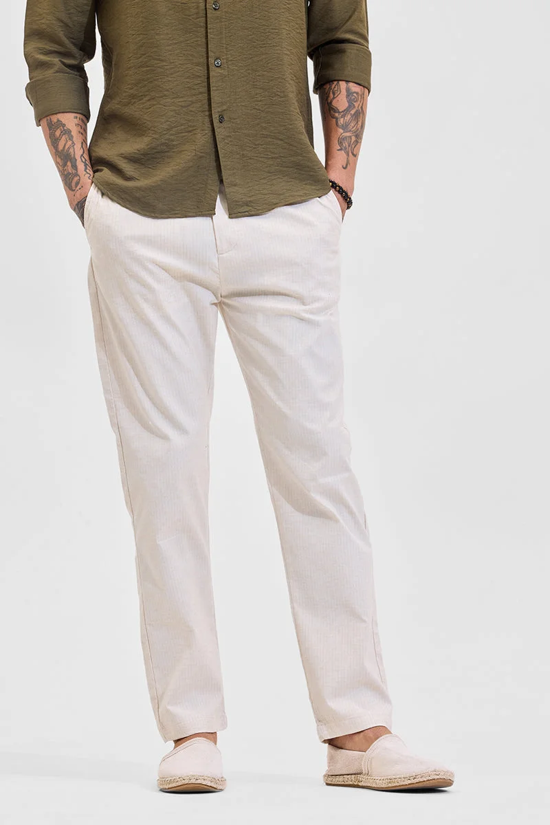 سنيتش Light Beige Textured Slim Fit Formal Trousers
