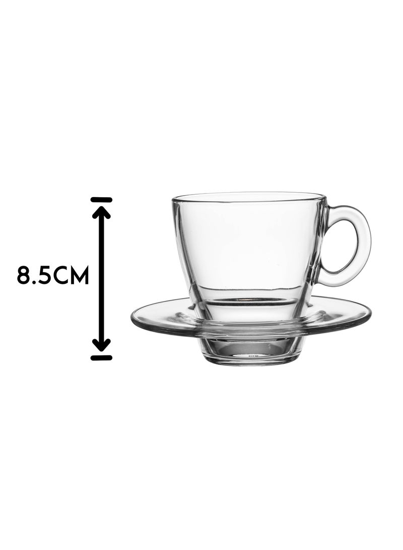 Pasabache Pasabahce Turkish Glass Coffee Cup Set, 6 Cups and 6 Saucers, 130ml - Image 1