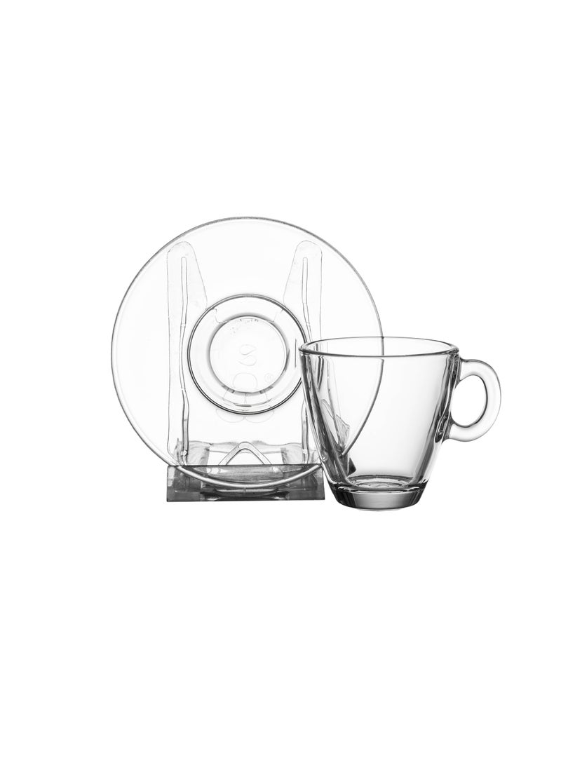 Pasabache Pasabahce Turkish Glass Coffee Cup Set, 6 Cups and 6 Saucers, 130ml - Image 3