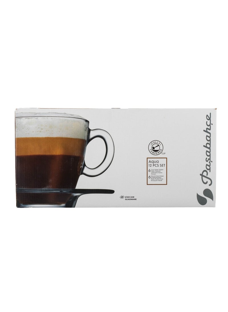 Pasabache Pasabahce Turkish Glass Coffee Cup Set, 6 Cups and 6 Saucers, 130ml - Image 2