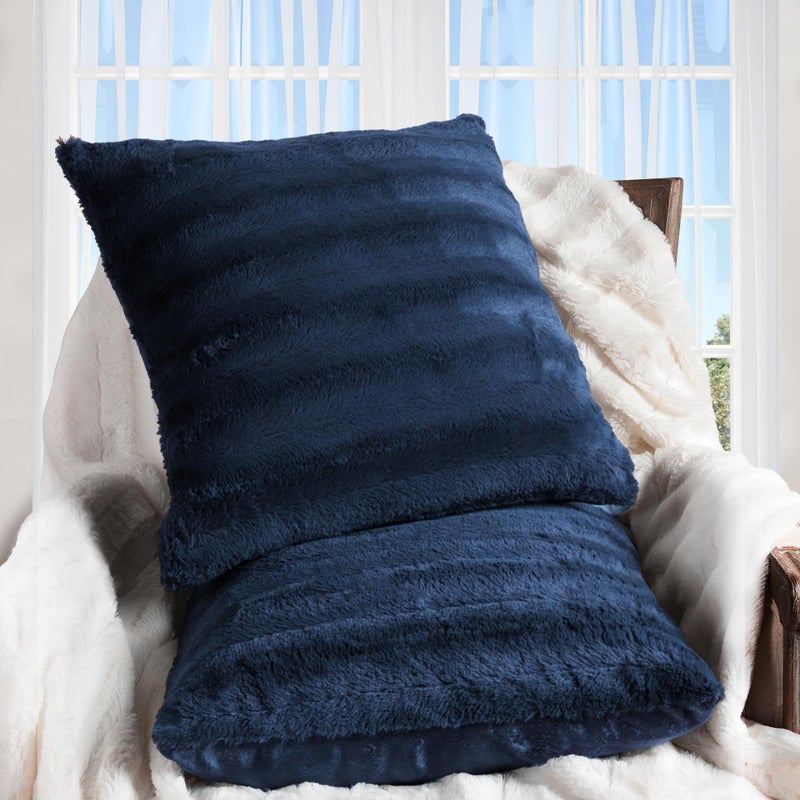 Cheer Collection Faux Fur Throw Pillows Decorative Pillows for Couch Bed Throw Pillows Blue Accent Pillows for Bedroom or Living Room Aesthetic Set of 2 Furry Throw Pillows 18x18