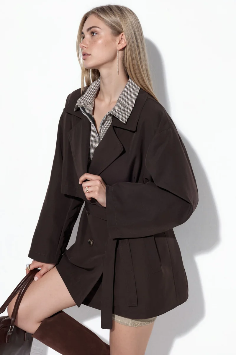 Hiccup Double-Breasted Belted Trench Coat
