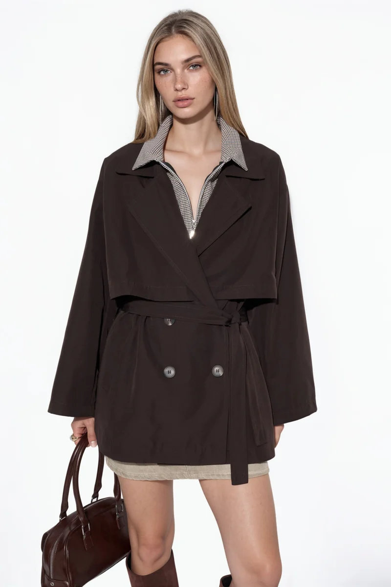 Hiccup Double-Breasted Belted Trench Coat