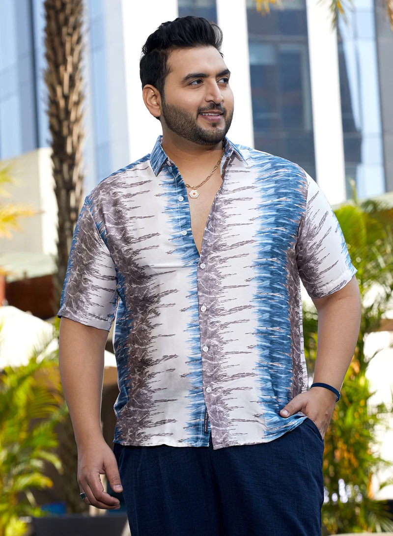 انستافاب بلس Instafab Plus Men's Indigo Blue & Charcoal Grey Indie Satin Shirt For Casual Wear | Spread Collar | Short Regular Sleeves | Button Closure | Plus Size Shirt Crafted With Comfort Fit For Everyday Wear