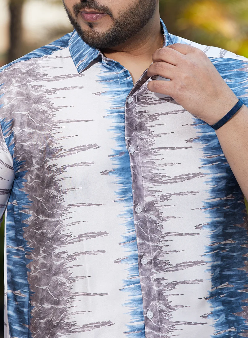 Instafab Plus Instafab Plus Men's Indigo Blue & Charcoal Grey Indie Satin Shirt For Casual Wear | Spread Collar | Short Regular Sleeves | Button Closure | Plus Size Shirt Crafted With Comfort Fit For Everyday Wear