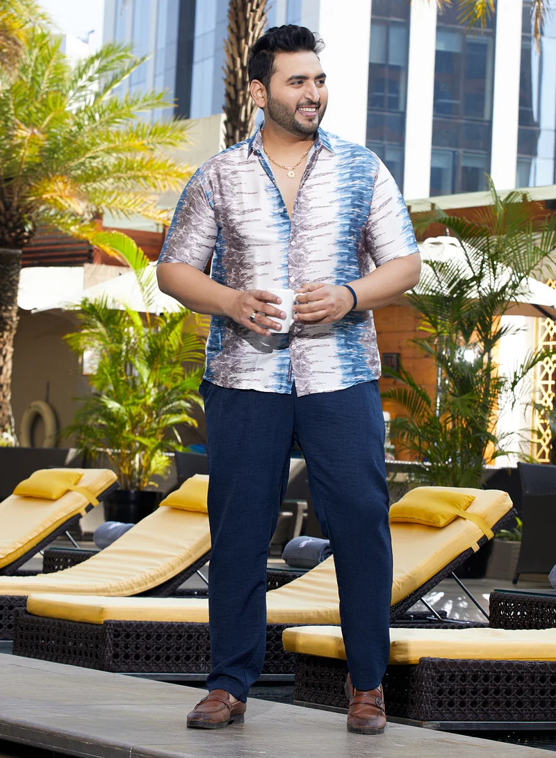 Instafab Plus Instafab Plus Men's Indigo Blue & Charcoal Grey Indie Satin Shirt For Casual Wear | Spread Collar | Short Regular Sleeves | Button Closure | Plus Size Shirt Crafted With Comfort Fit For Everyday Wear