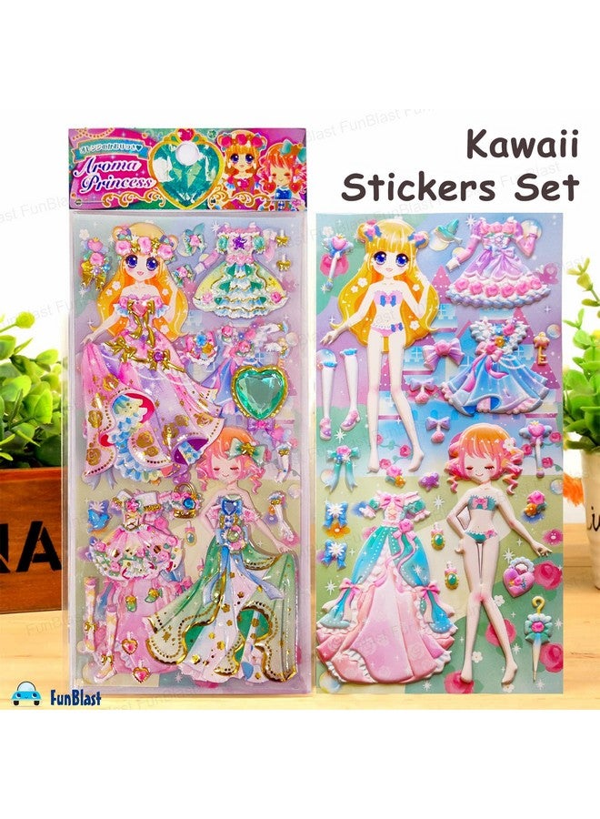 FunBlast Kawaii Stickers Set - Set of 4 Princess Dress-Up Change Stickers, DIY 3D Stickers for Girls, Aesthetic Sticker, Cute Stickers, Self-Adhesive Stickers, Puffy Sticker Set (1+2+3+4) - Image 4