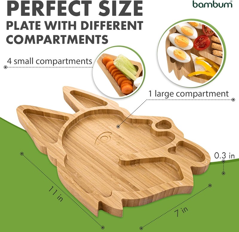 Bambum Natural Bamboo Divided Dinner Plate for Kids with Dog Design Modern Style Animal Print 9 Inches 1 Count - Image 2
