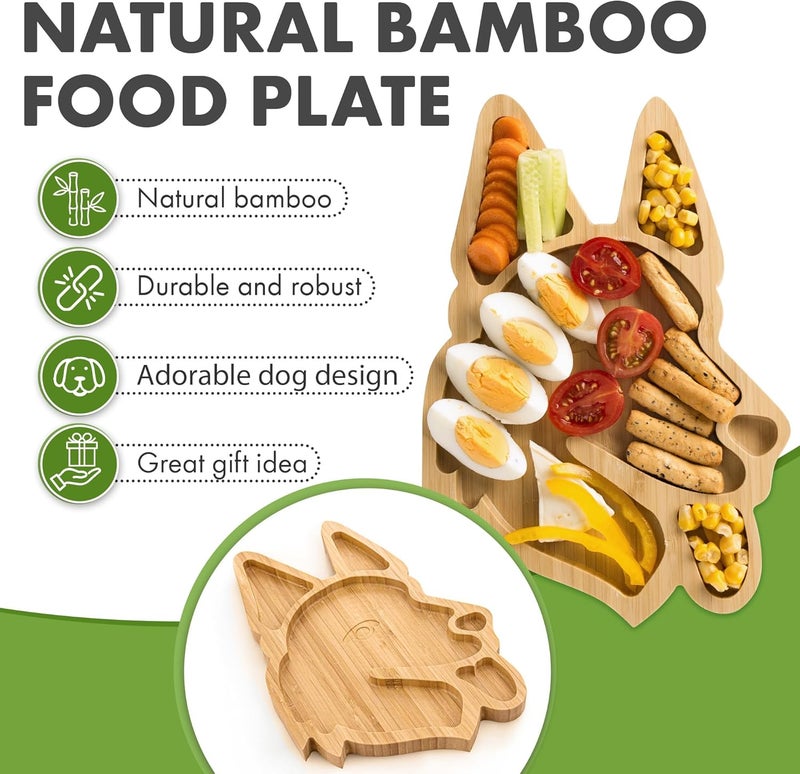 Bambum Natural Bamboo Divided Dinner Plate for Kids with Dog Design Modern Style Animal Print 9 Inches 1 Count - Image 3