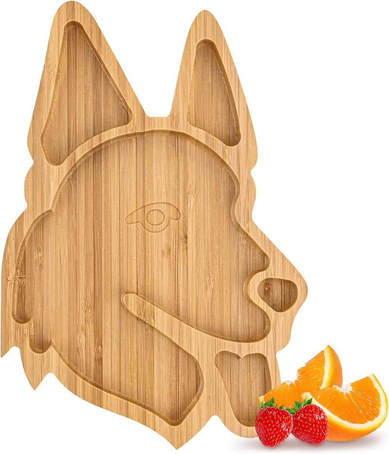 Bambum Natural Bamboo Divided Dinner Plate for Kids with Dog Design Modern Style Animal Print 9 Inches 1 Count - Image 1