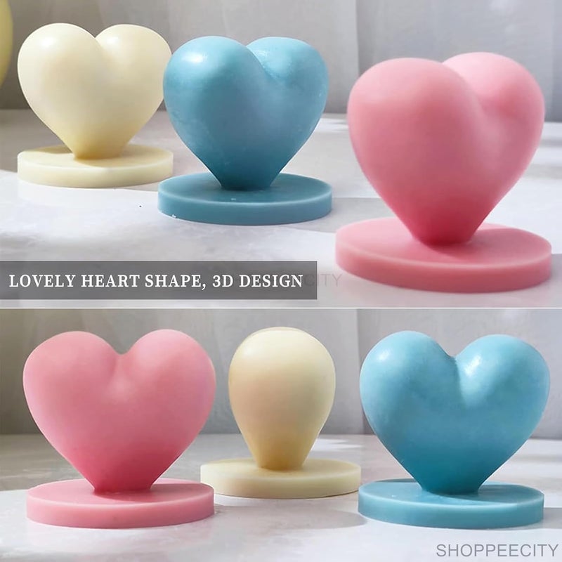 Shoppeecity 3D Heart Shaped Candle Molds for Candle Making I 3D Fondant Silicone Heart Shape with Base Scented Wax Mould I Succulent Molds Handmade Candles Making for Mousse Dessert Soap Cake DIY Decorating 1pcs - Image 2